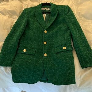 NWT Green Tweed Zara Jacket with gold buttons size small